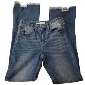 KanCan Medium Blue Frayed Hem Wide Leg Jeans